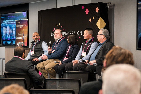 Perficient colleagues speaking on a panel at Data Science Salon NYC
