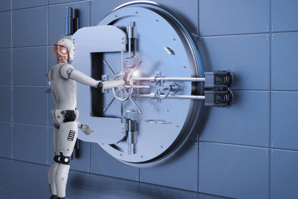 Robot closing a vault door