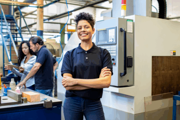 A woman working in a manufacturing office