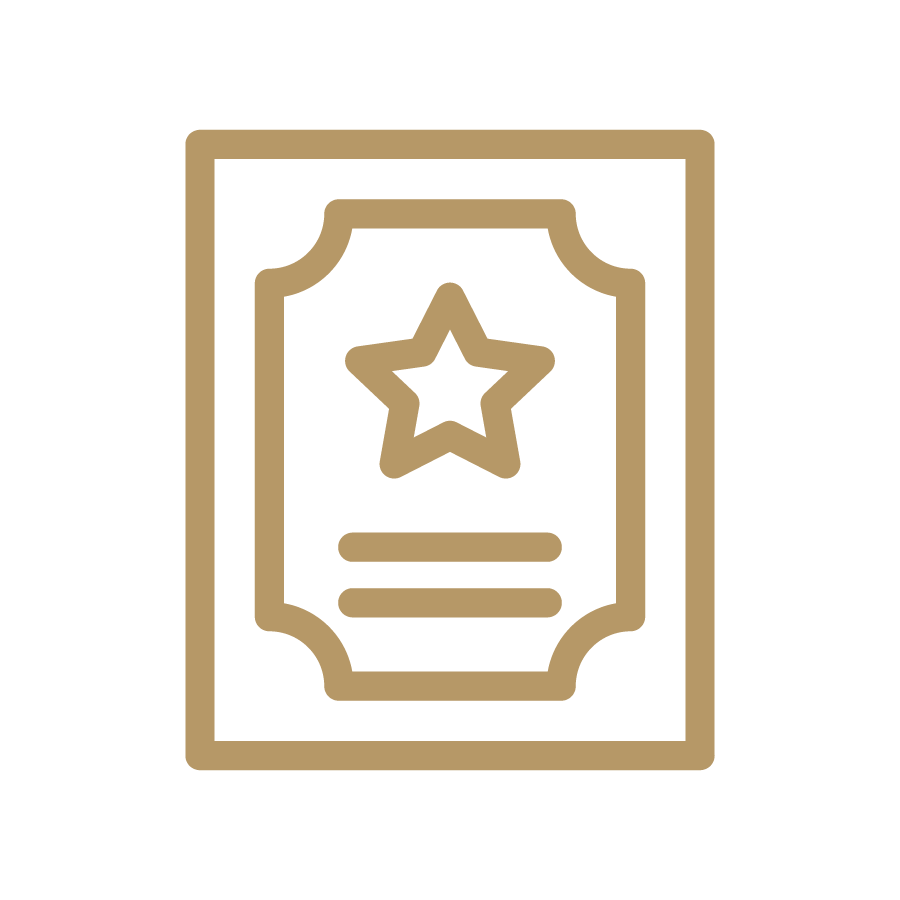 Gold star certificate of achievement, gold icon