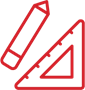 Red pencil and measuring triangle tool icon.