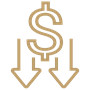 Gold icon, dollar sign with downwards arrows.
