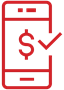 Red icon of a smartphone with a dollar sign and checkmark on the screen.