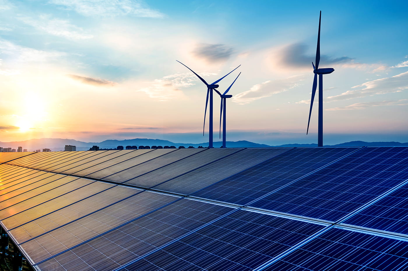 Windmills and solar panels.