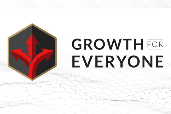 Growth for Everyone logo on abstract background.
