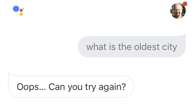 Google Assistant returns incorrect answer for what is the oldest city?