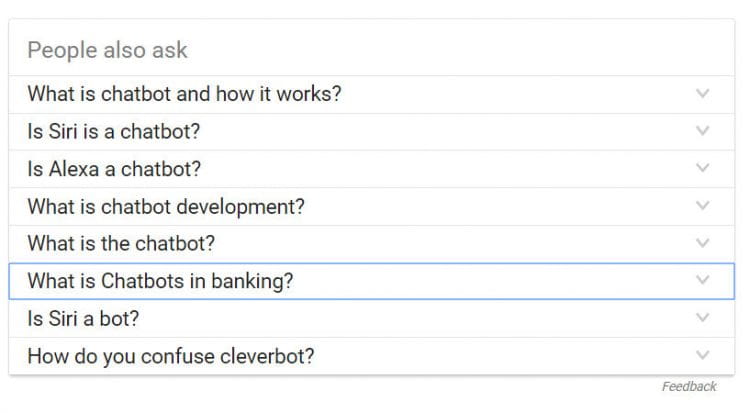 screenshot shows Google's Also ask box for the query "chatbot"