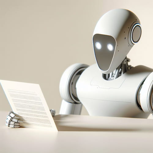 A robot reading documents.