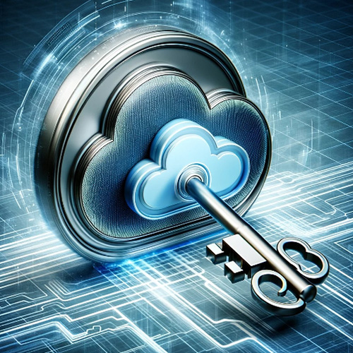 A key fitting into a cloud-shaped lock.