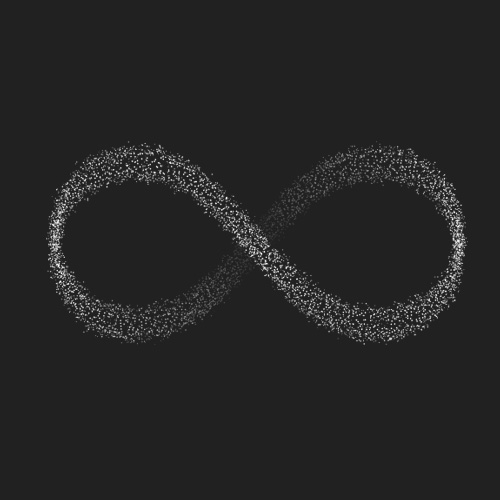 Infinity symbol made of glowing white dots.
