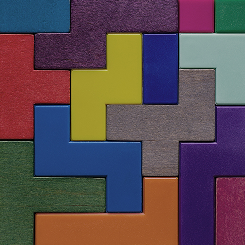 A Tetris-style grid of multi-color blocks
