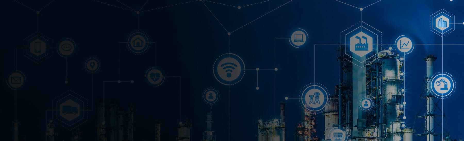 Buildings with Tech Icons floating