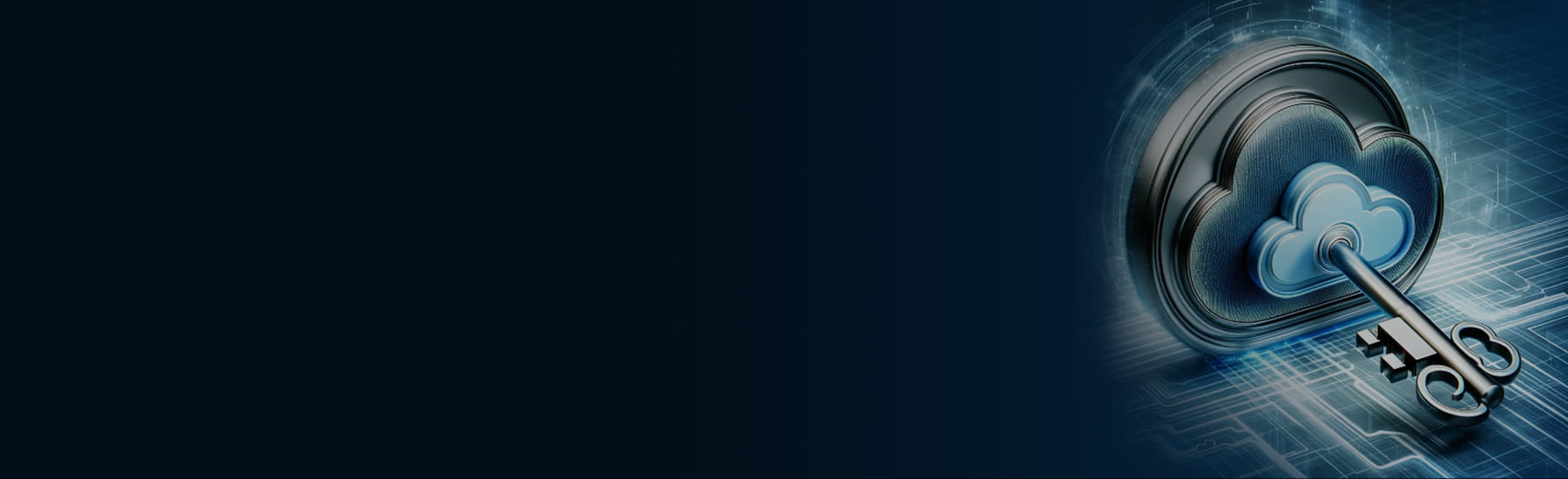 A key fitting into a cloud-shaped lock, desktop hero.