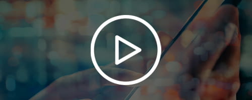 Long white icon, video play button on faded abstract background.