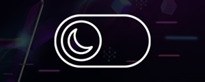 Long white icon, a sliding phone button with a crescent moon on a faded abstract background.