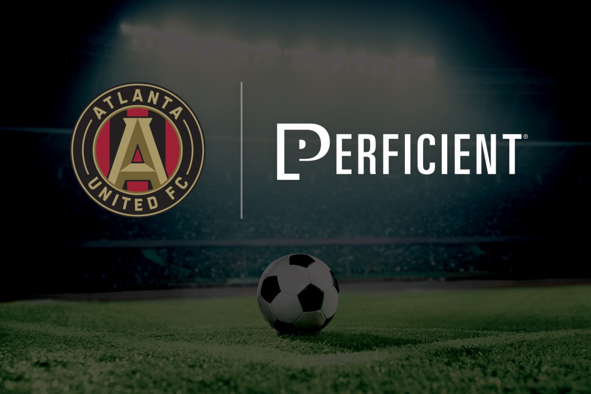 Graphic of Atlanta United FC and Perficient logos over a soccer field.