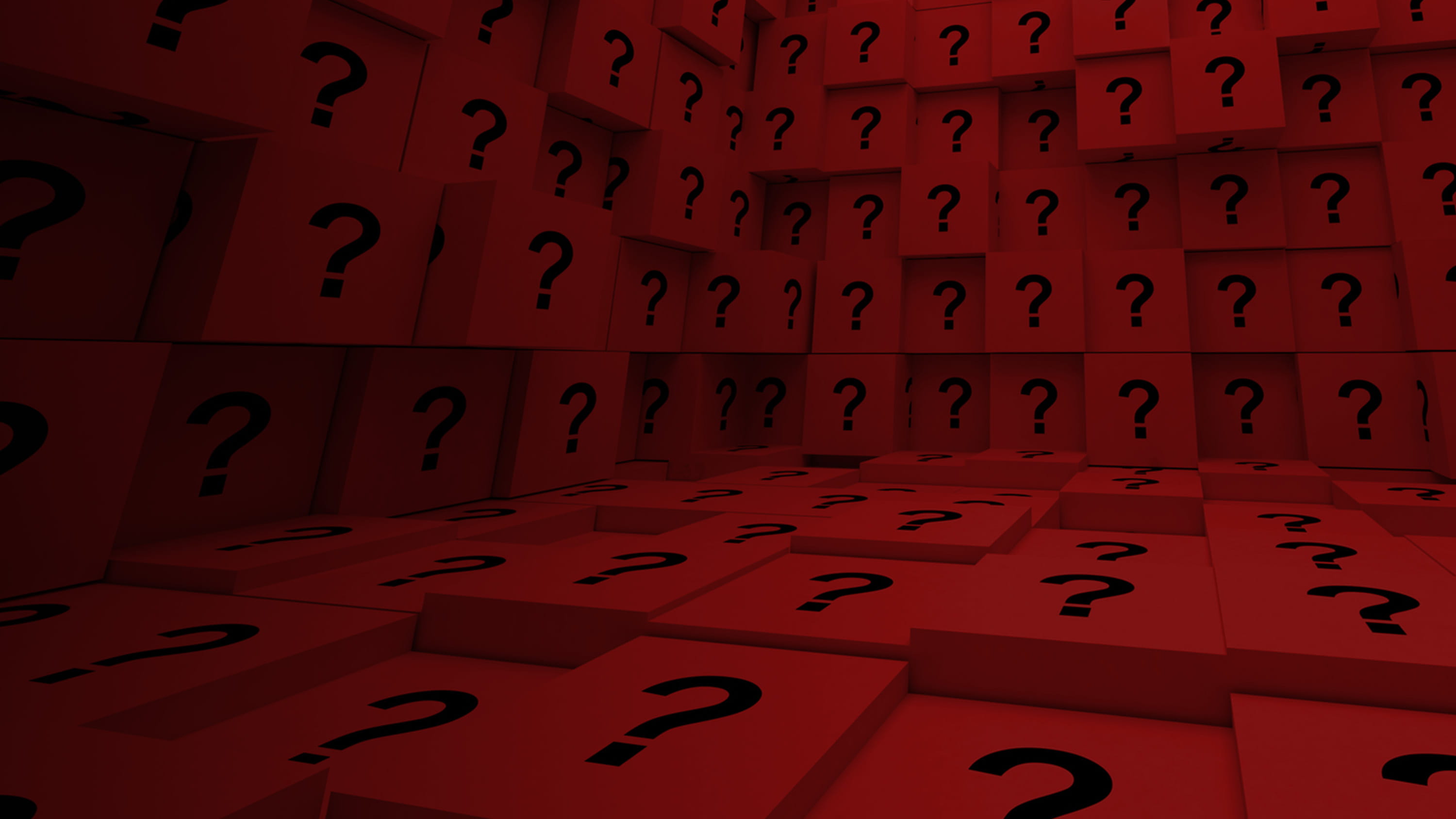 Stacked boxes with question marks.