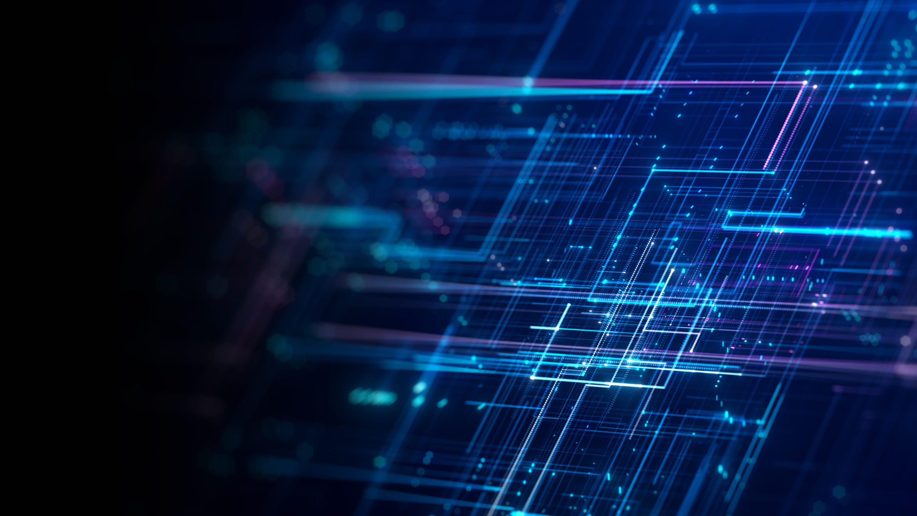 Glowing blue squares.