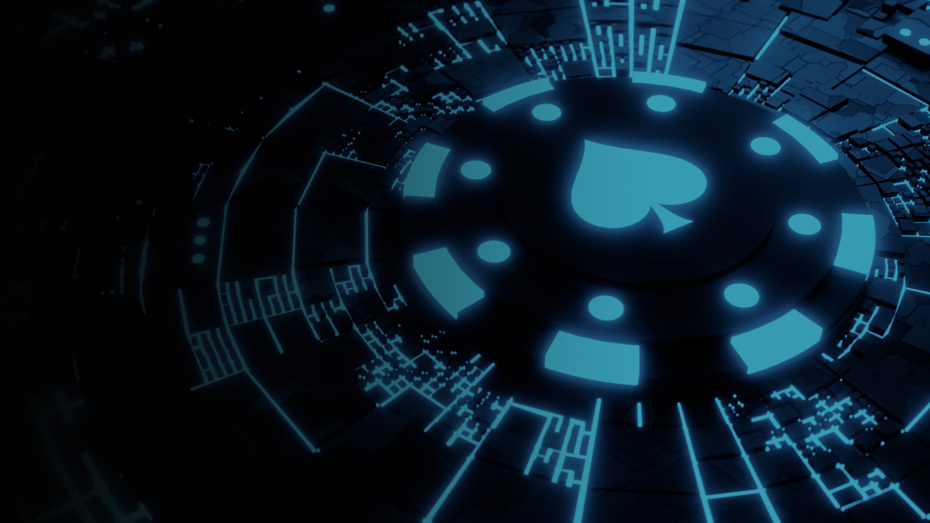 Poker chip with glowing lines radiating from it, gradient.