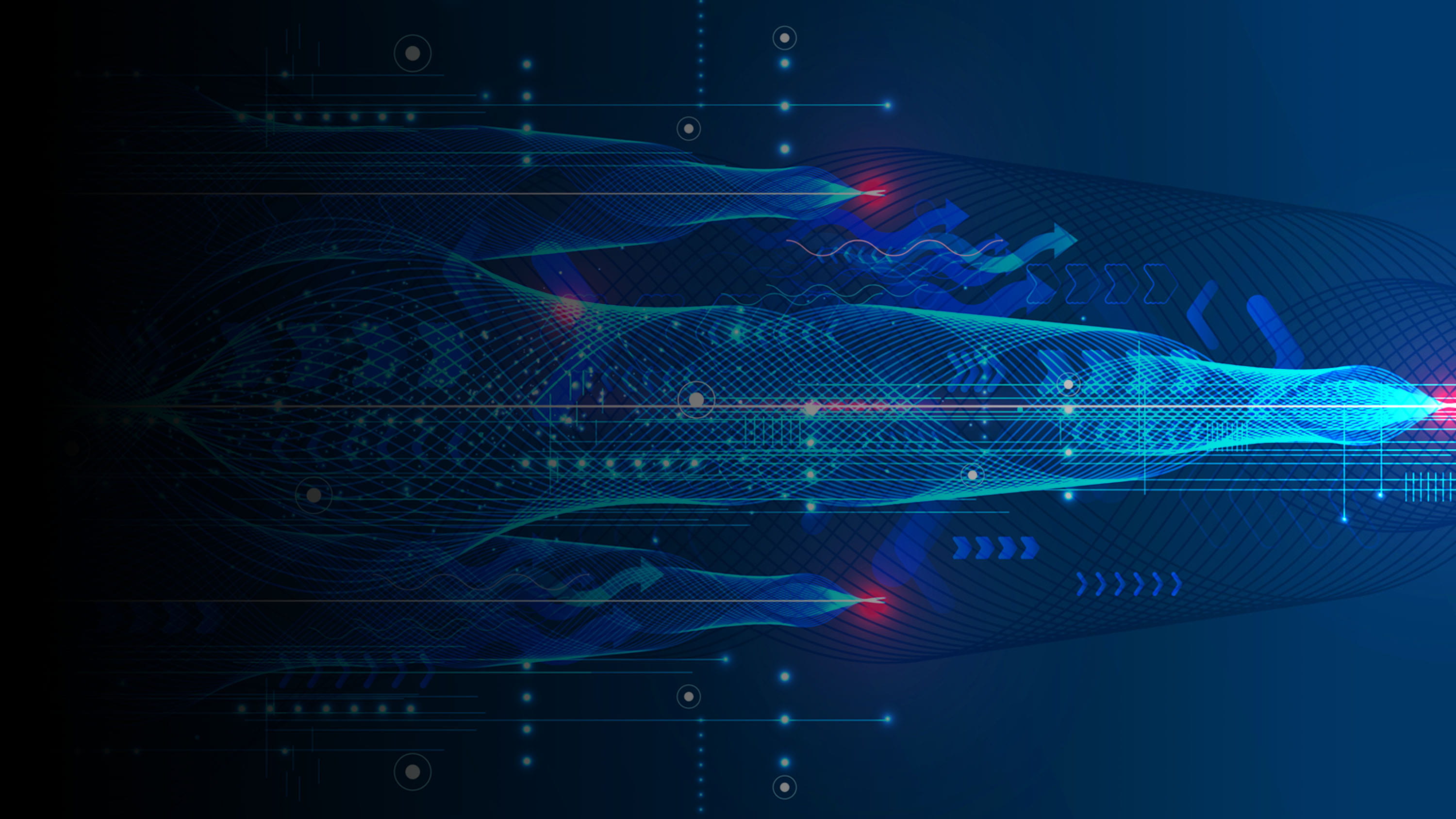 Blue data waves and red lights