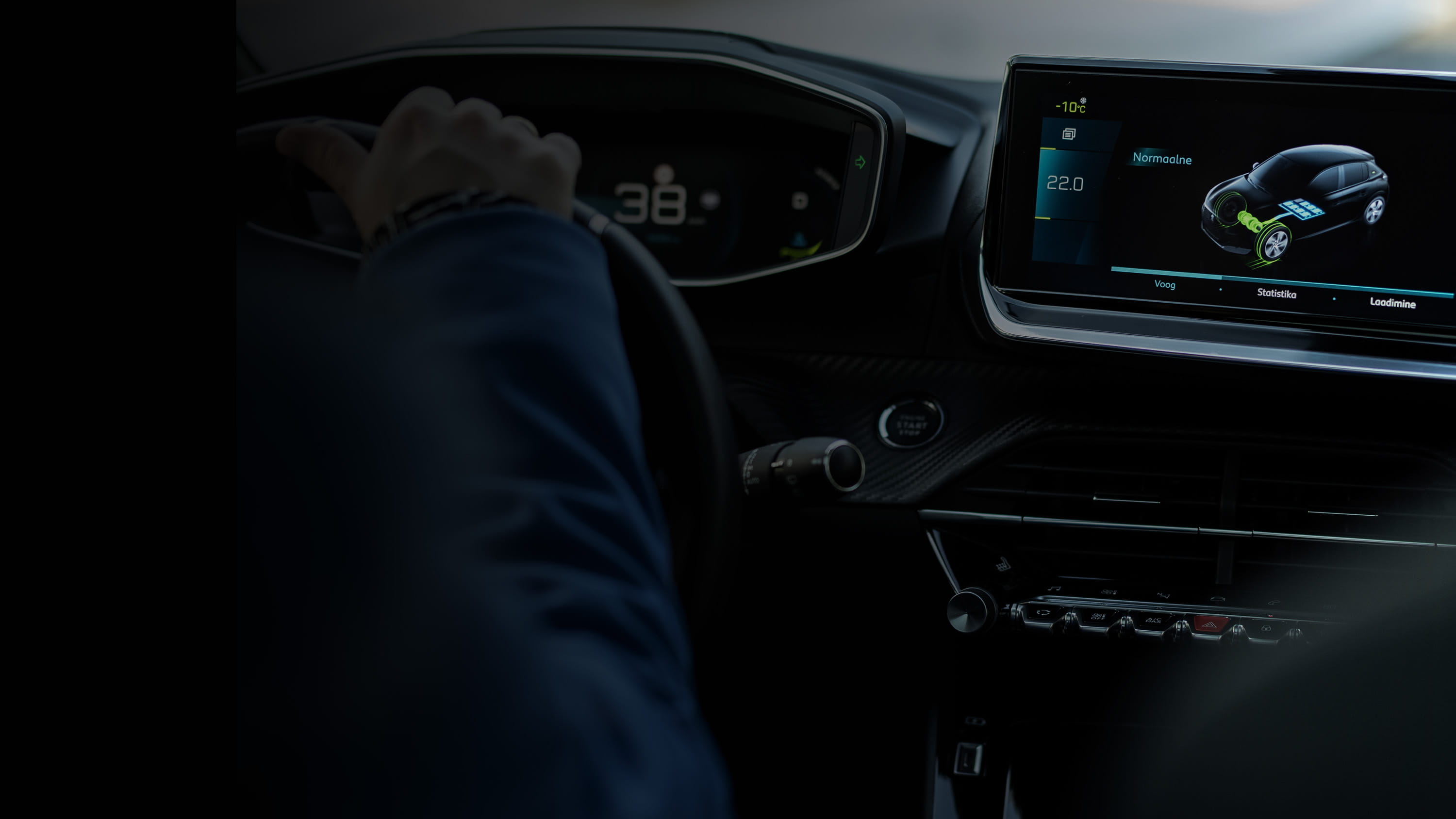 Person in a car with the dashboard screen in image