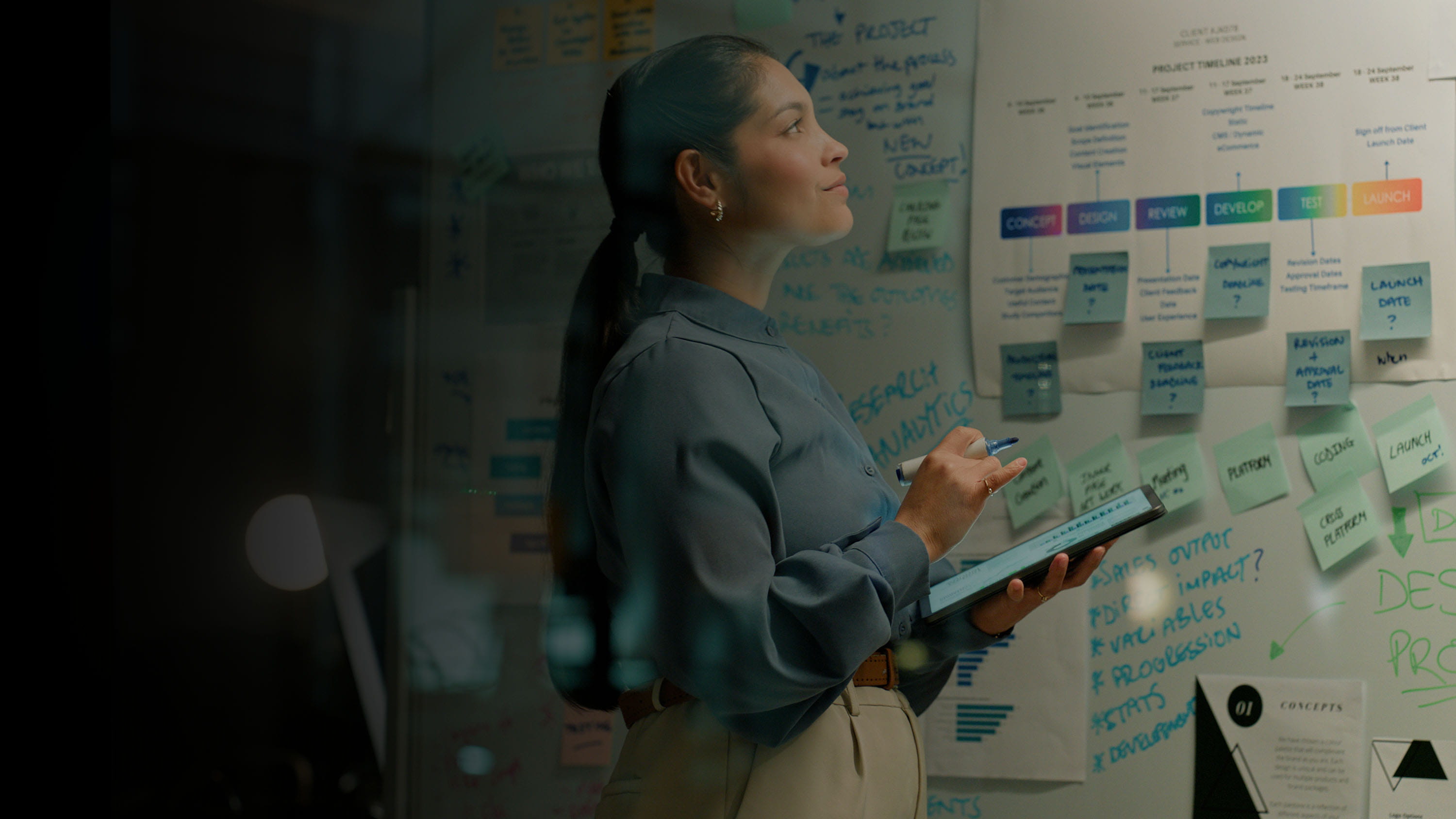 Woman looking at white board