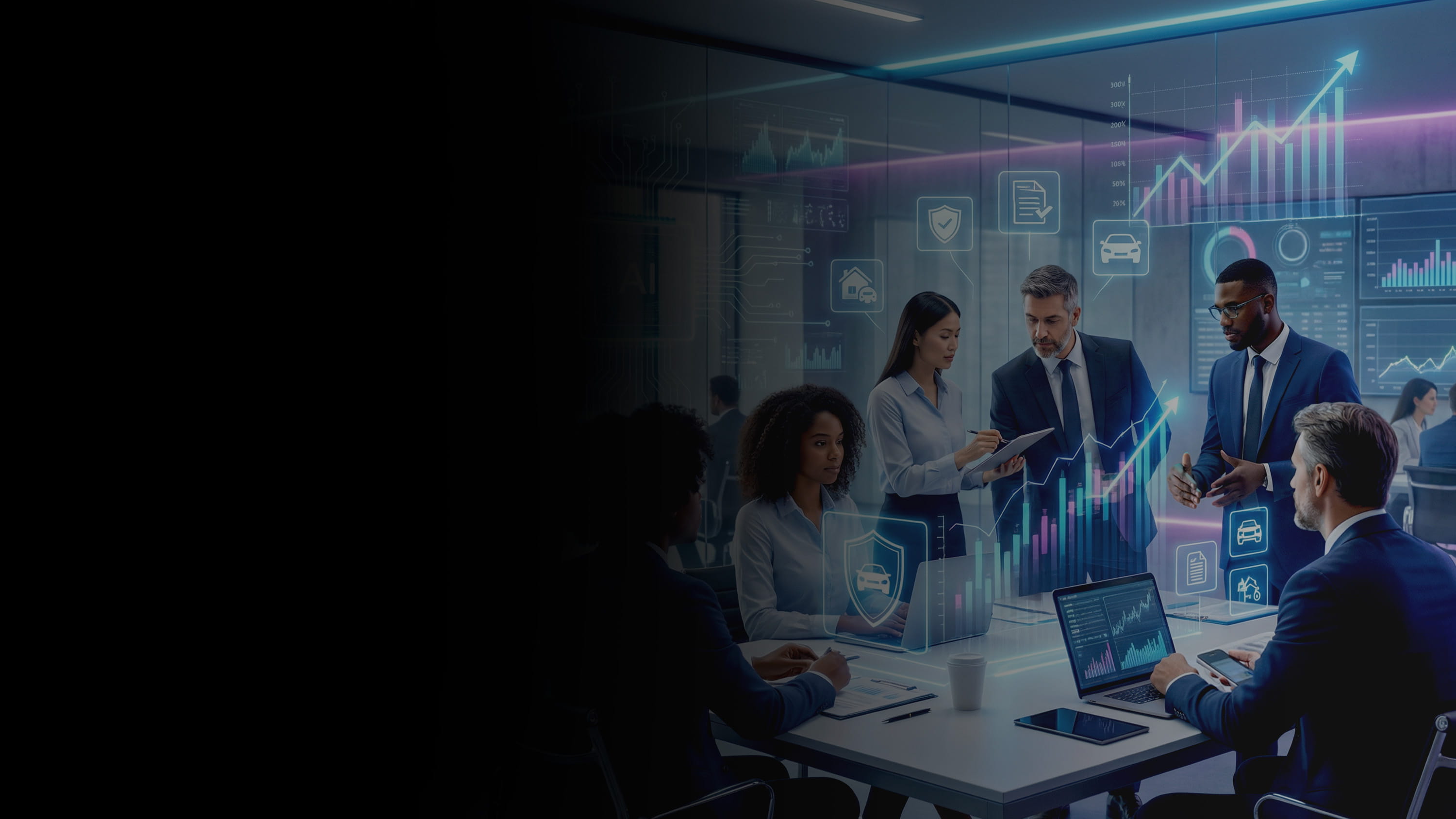 Office workers analyzing data and using AI.