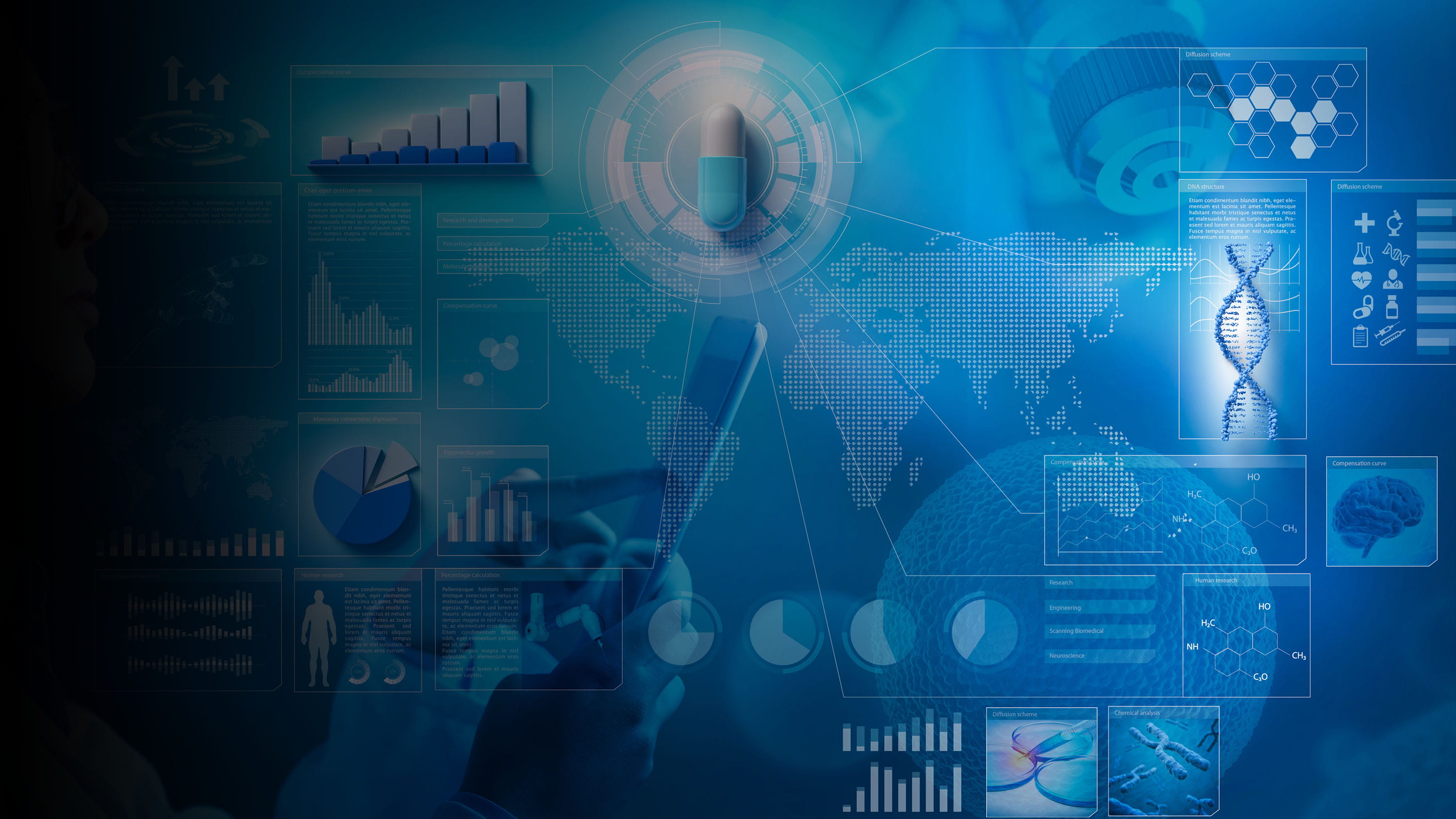 A screen with digital charts on it