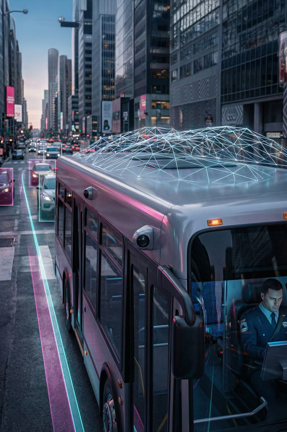 A bus driving safely.