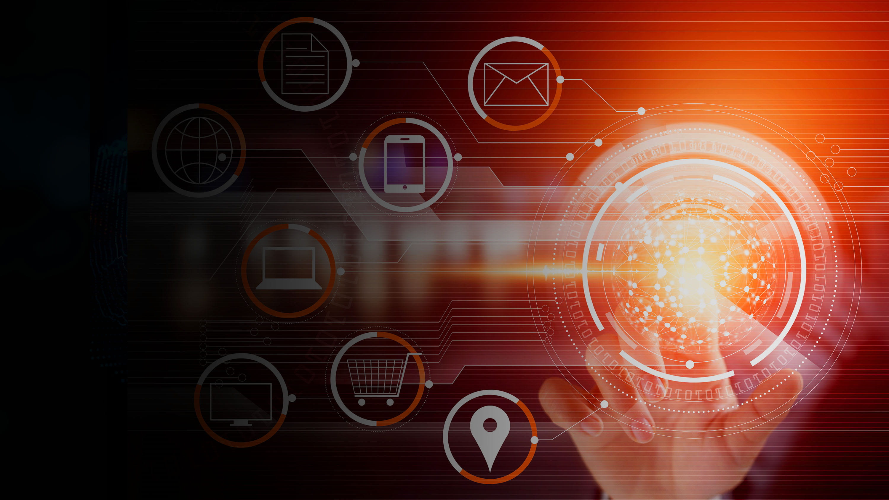 Tech art of different symbols floating on the screen