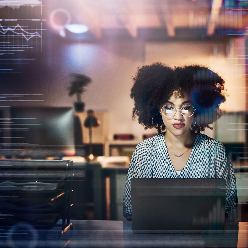 A woman working in an office
