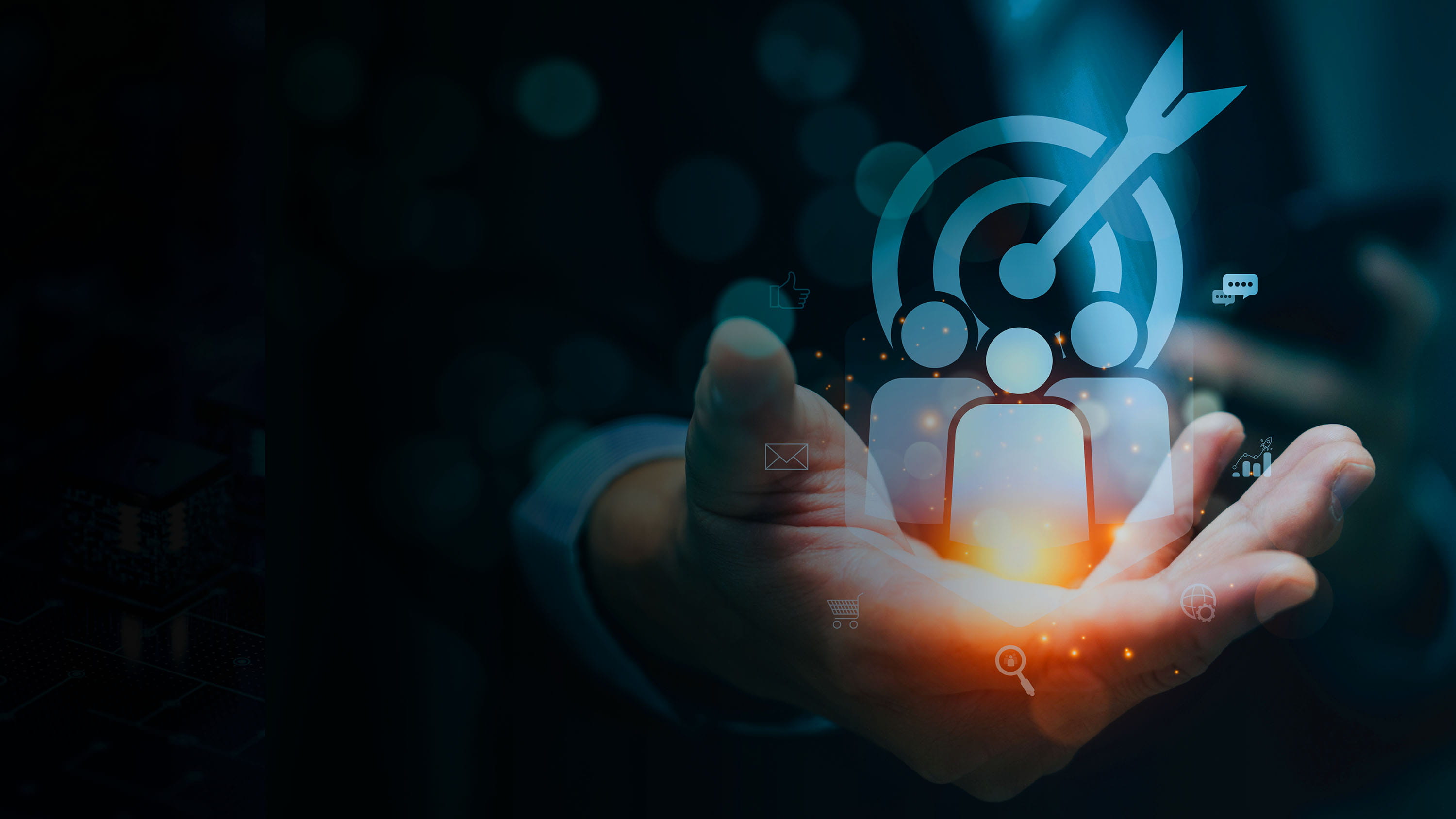 A hand holding a bullseye icon.