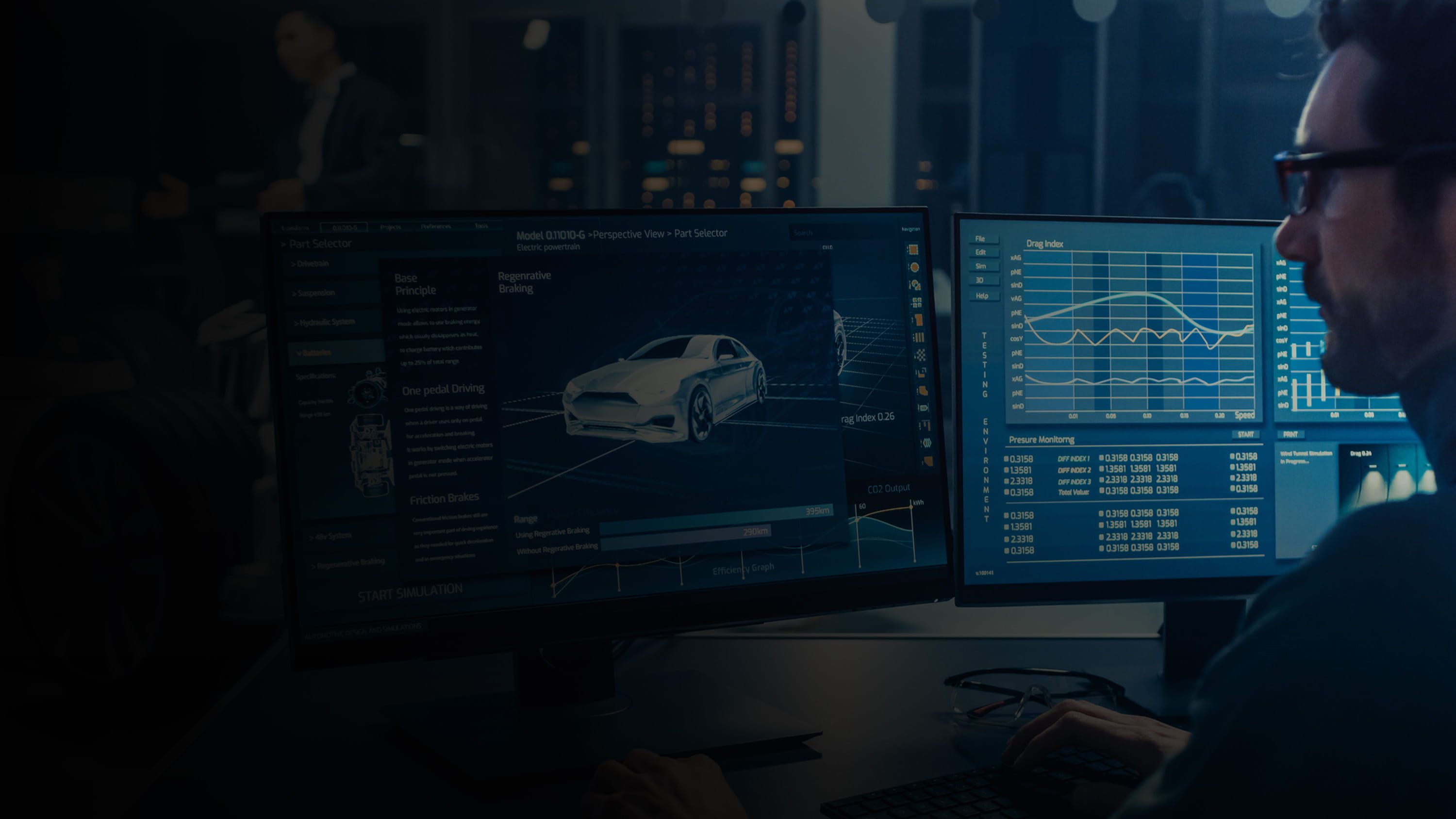 Looking at analytics and details of a car on a computer.