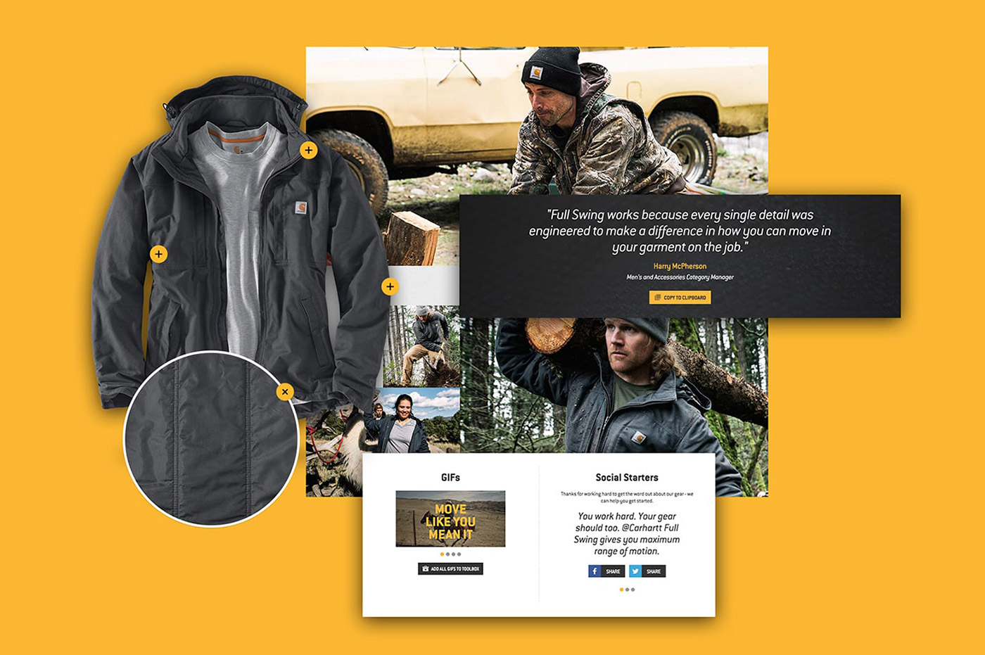 Carhartt website page and features mockup.