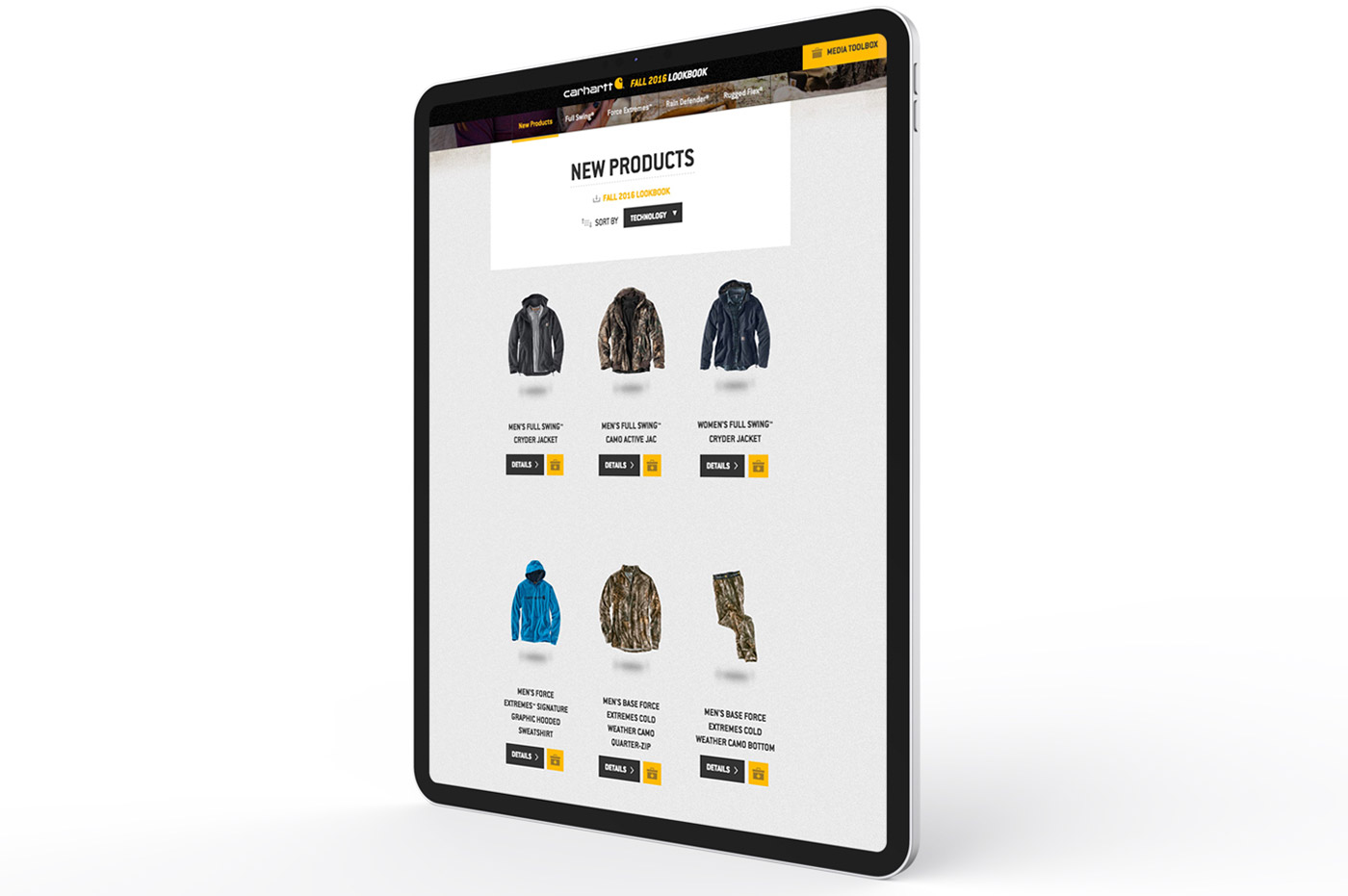 Carhartt website page on a tablet device.