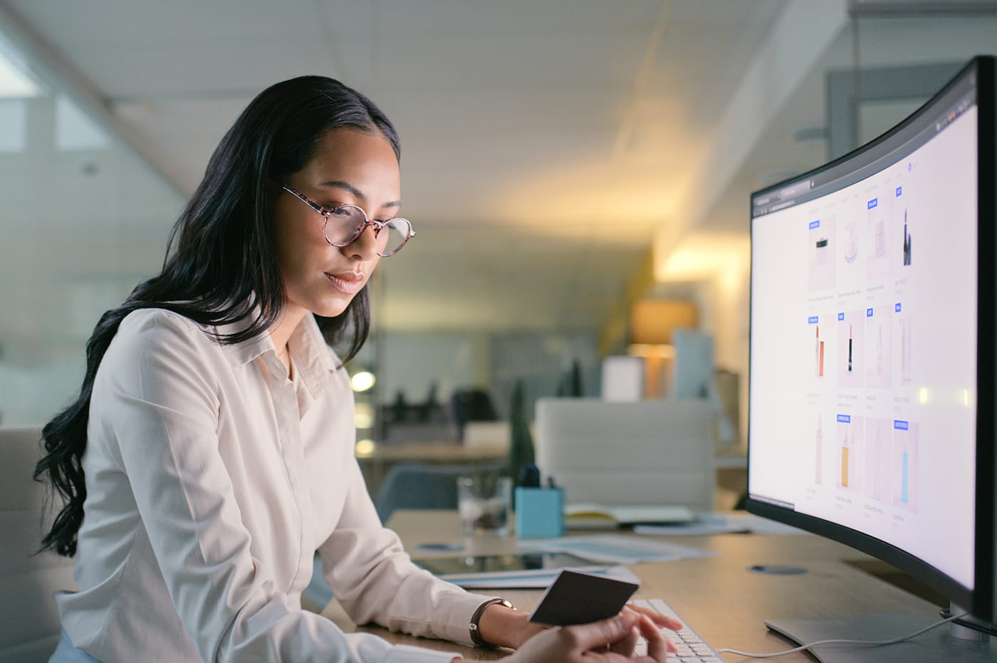 Woman looking at a computer screen