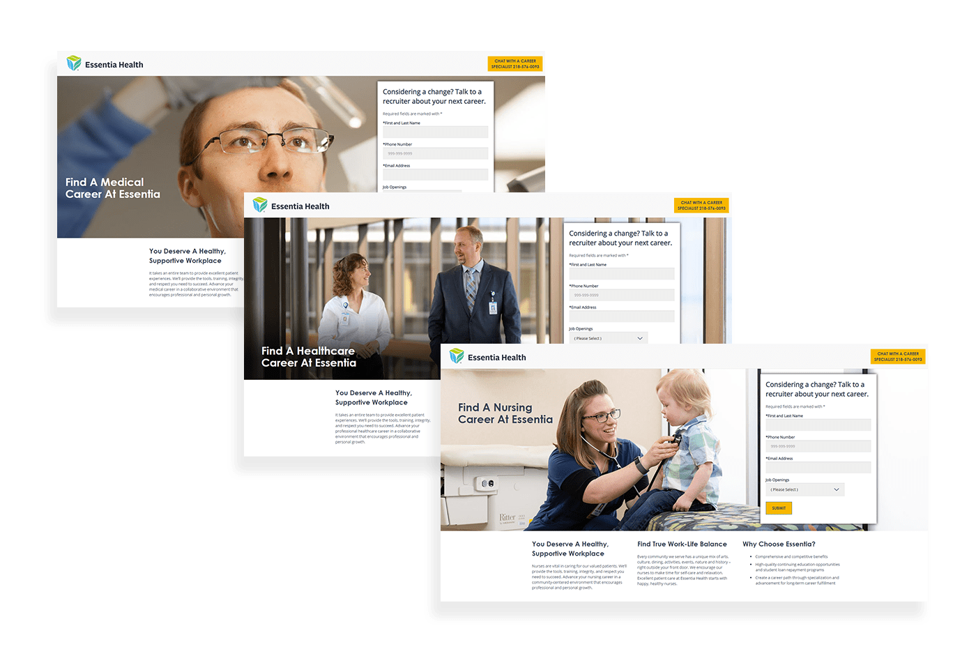 Multiple Essentia Health website pages.