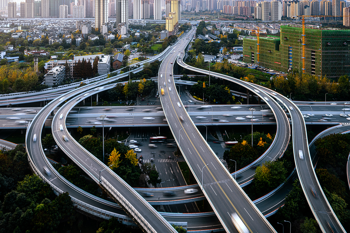 Multiple highways crossing over each other.