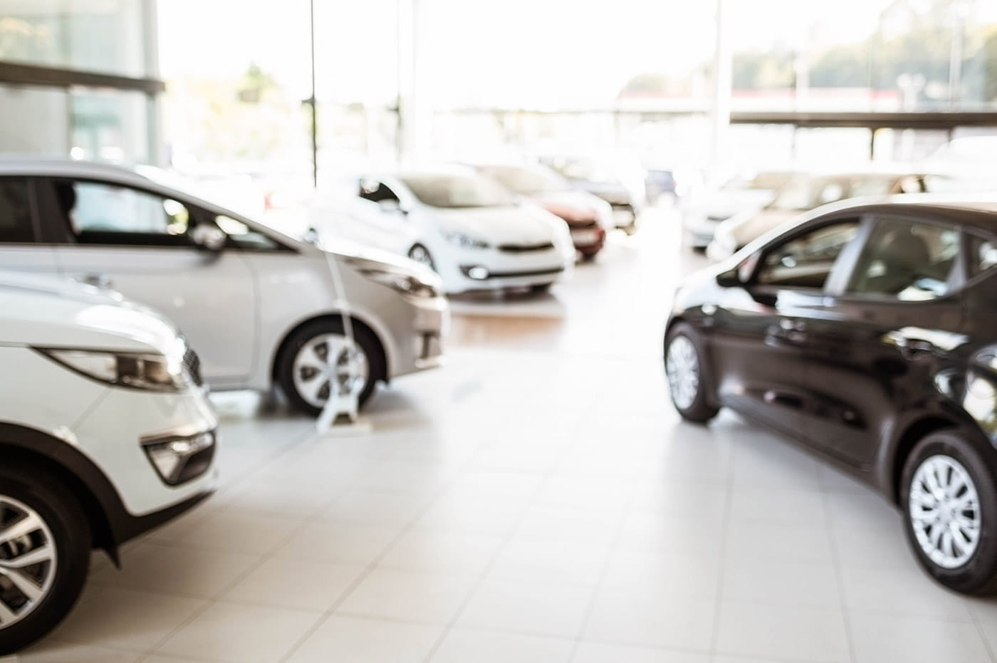 A Toyota showroom full of cars.