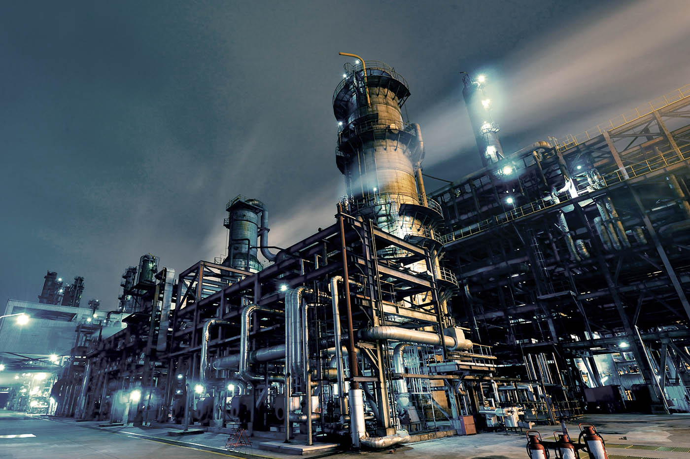 Energy and oil plant at night.