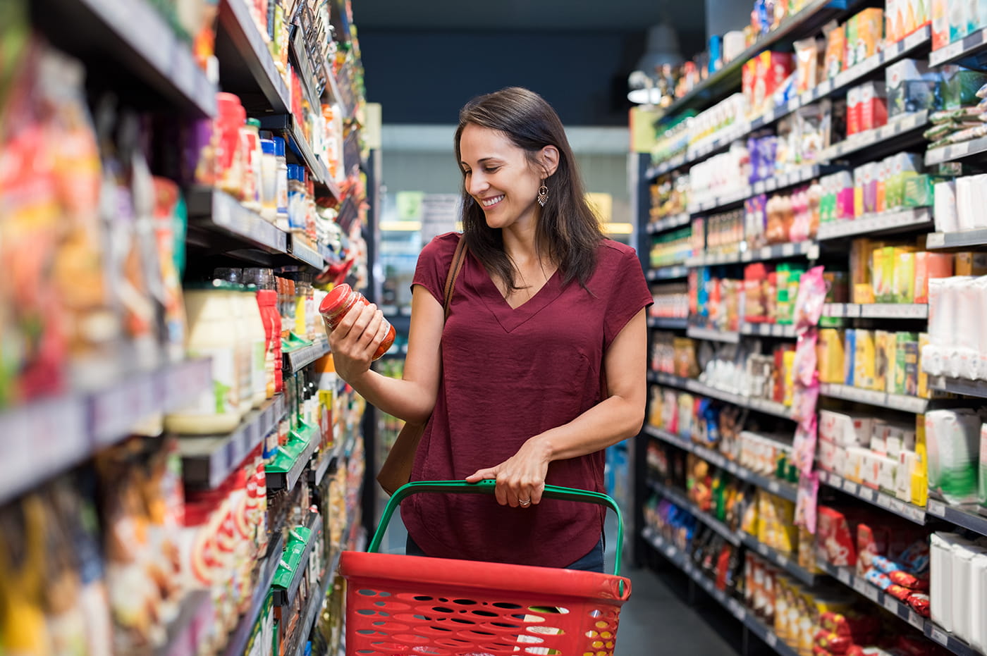 A person shopping at a grocery store.