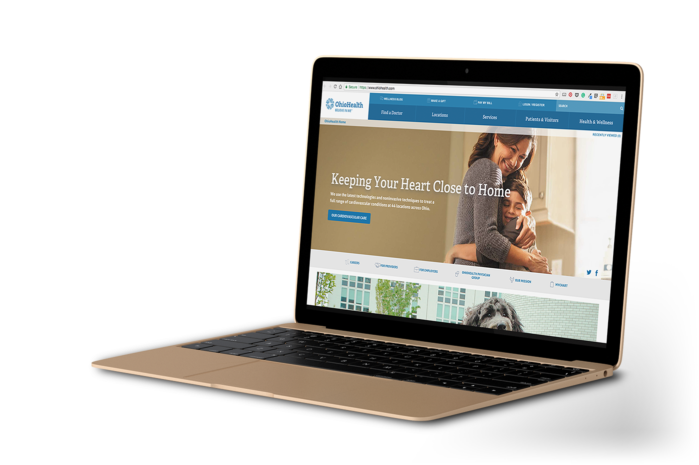 An OhioHealth website page on a laptop.