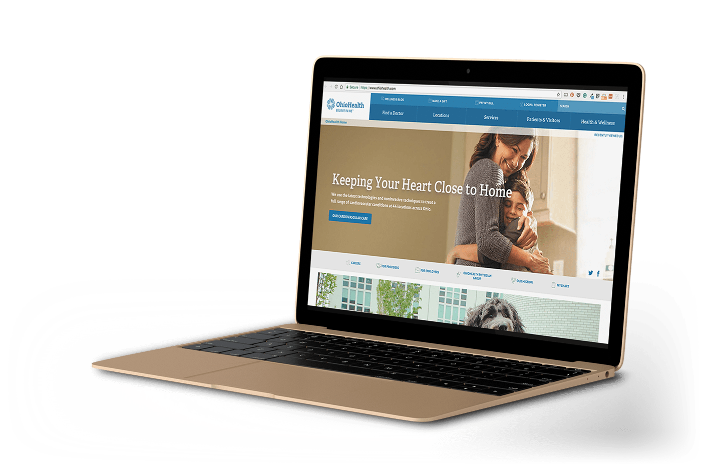 An OhioHealth website page on a laptop.