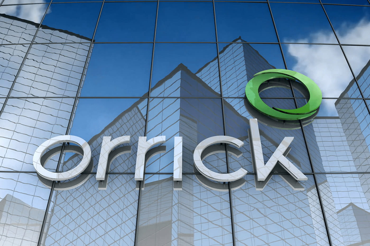 An Orrick sign on an office building.