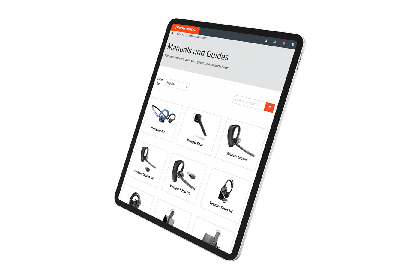 A Plantronics ecommerce page on a tablet.