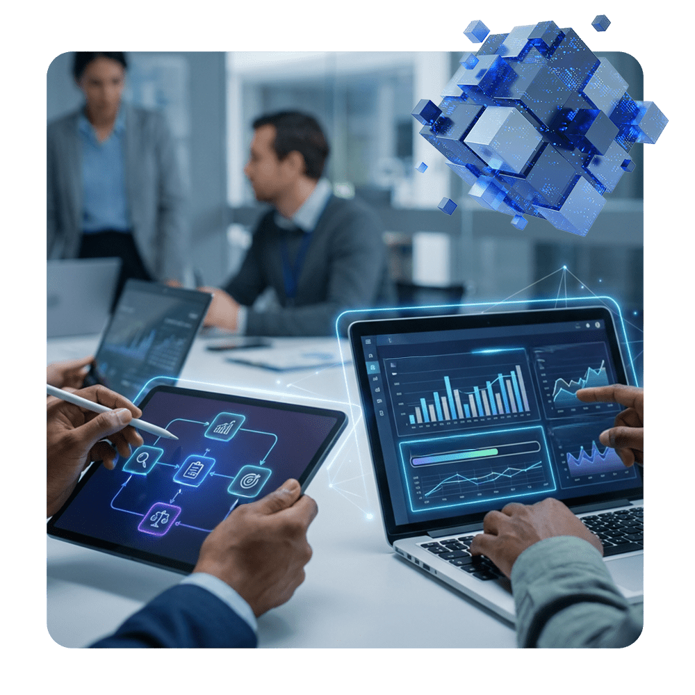 People reviewing data and analytics