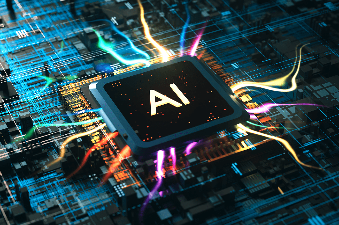 A microchip with AI, power of AI conceptual.