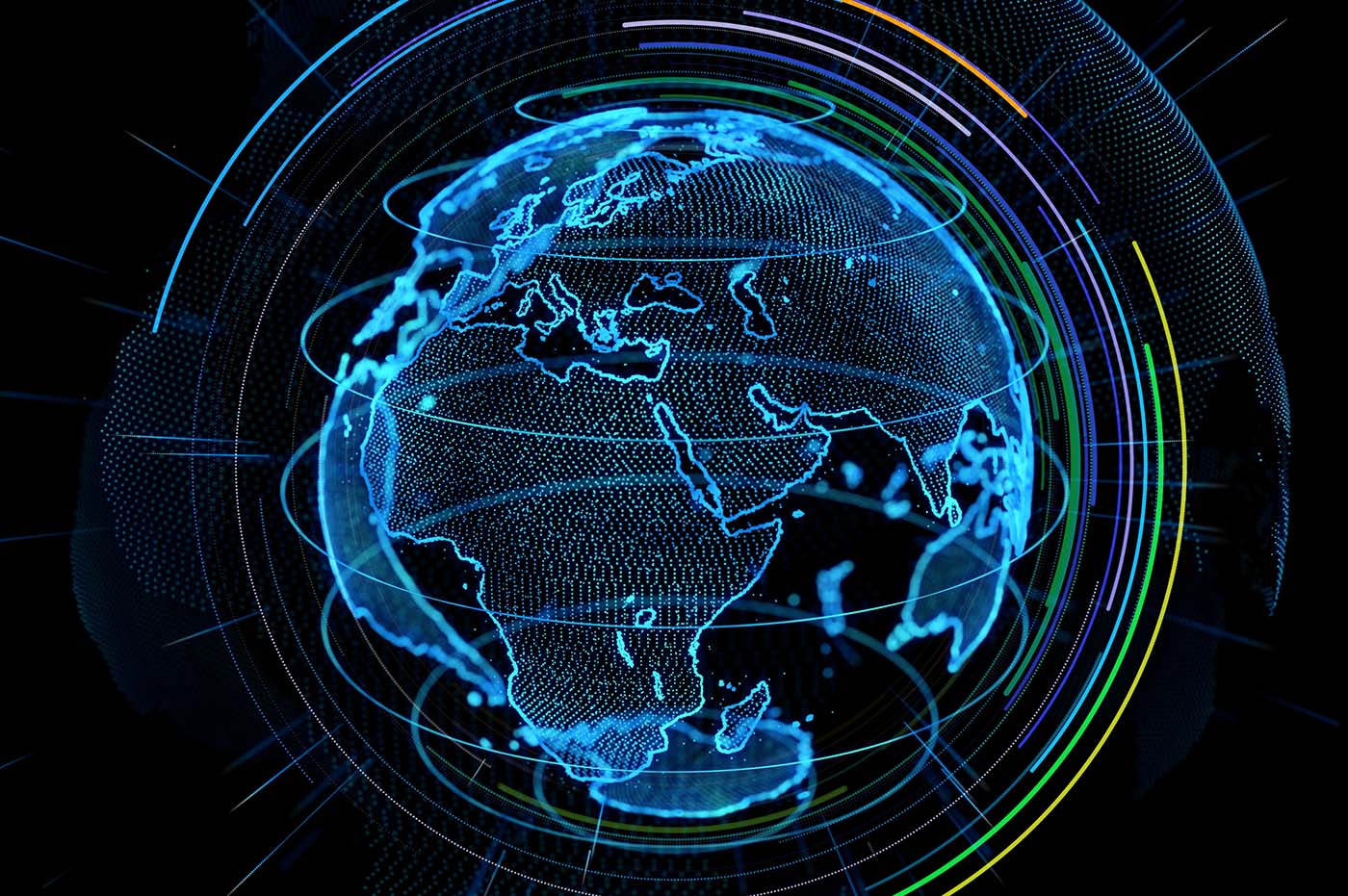 Digital Globe with colorful circles around it 