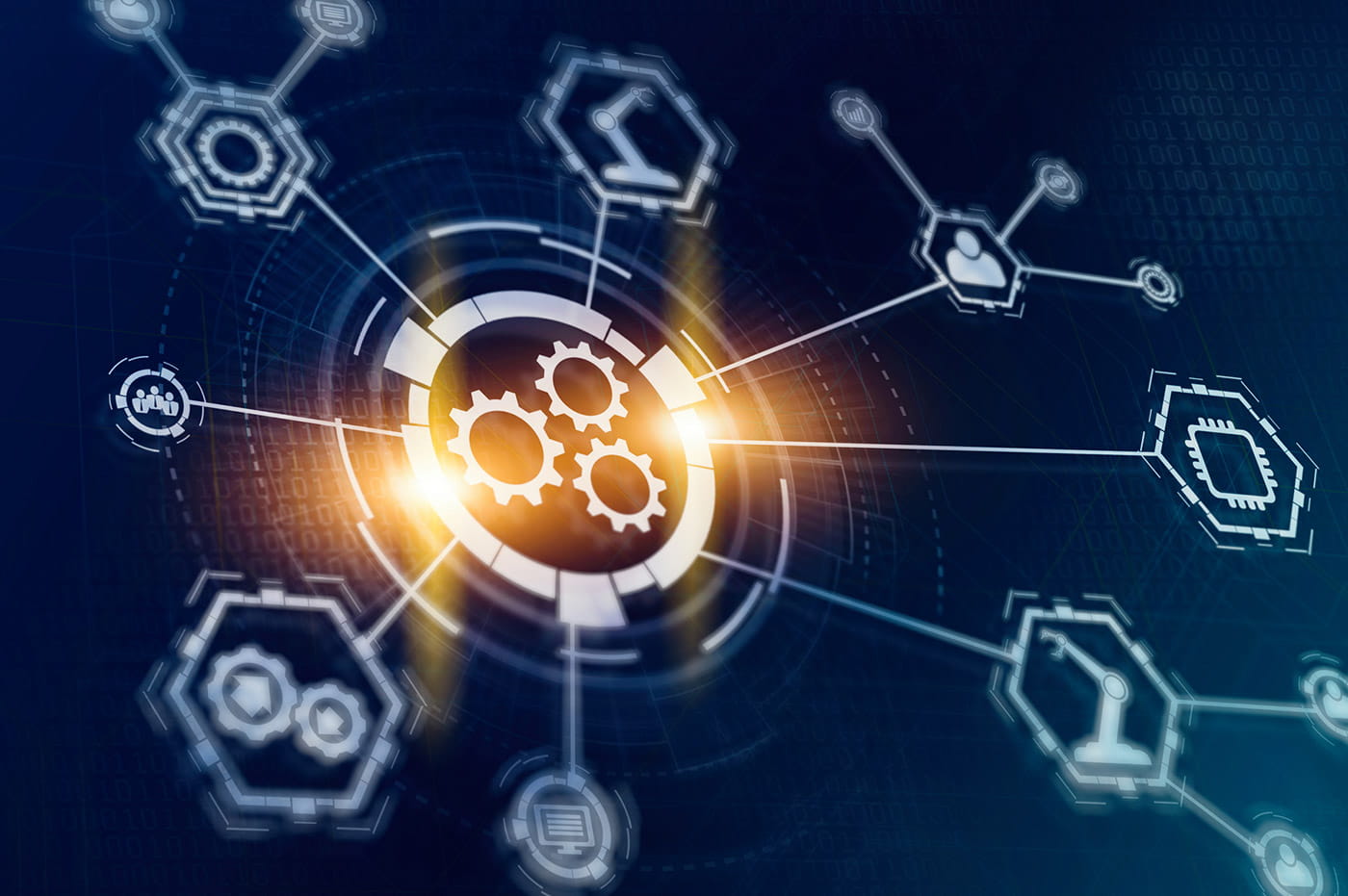 Connecting circles with DevOps symbols inside. 