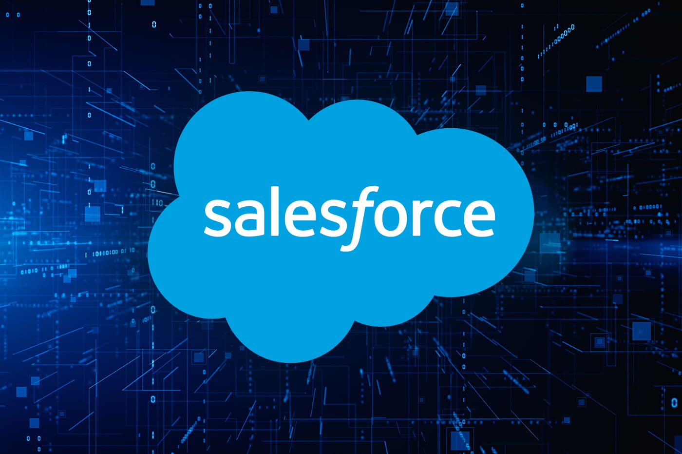 Salesforce logo on abstract blue background.